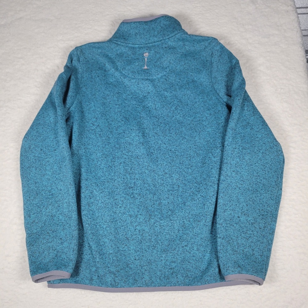 LL Bean Sweater Fleece Pullover Womens Size M Teal  Snap Mock Neck iSpeak Logo - Picture 4 of 9